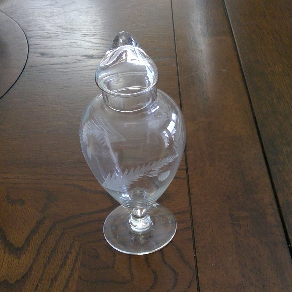 Glass Apothecary Jar, Etched Leaves + Berries
